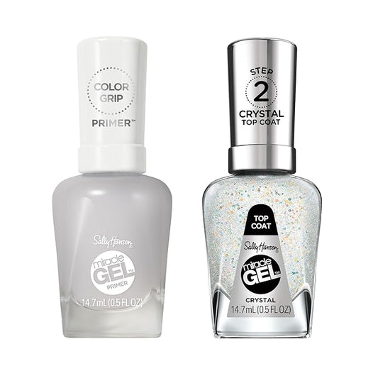 Sally Hansen Miracle Gel Color Grip Primer Miracle Gel Nail Polish, Crystal Top Coat Bundle