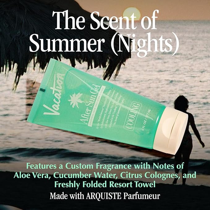 VACATION After Sun Gel & Air Freshener Bundle, Soothing Aloe Vera for Sunburn Relief, Hydrating & Cooling, Non-Sticky Aftersun Care, Alcohol Free, 6 Fl. Oz.