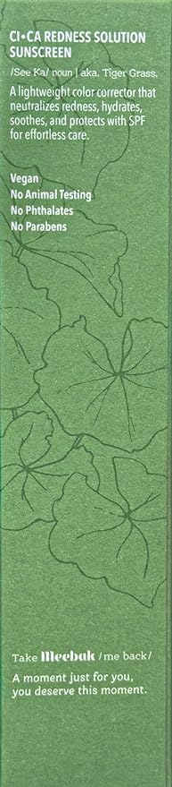 Meebak Cica Redness Correcting Sunscreen SPF 50 | Color-Correcting Moisturizer & Tone-Perfecting Primer with Niacinamide & Centella Asiatica | For Fair-to-Medium Skin Tones | Korean Skin Care