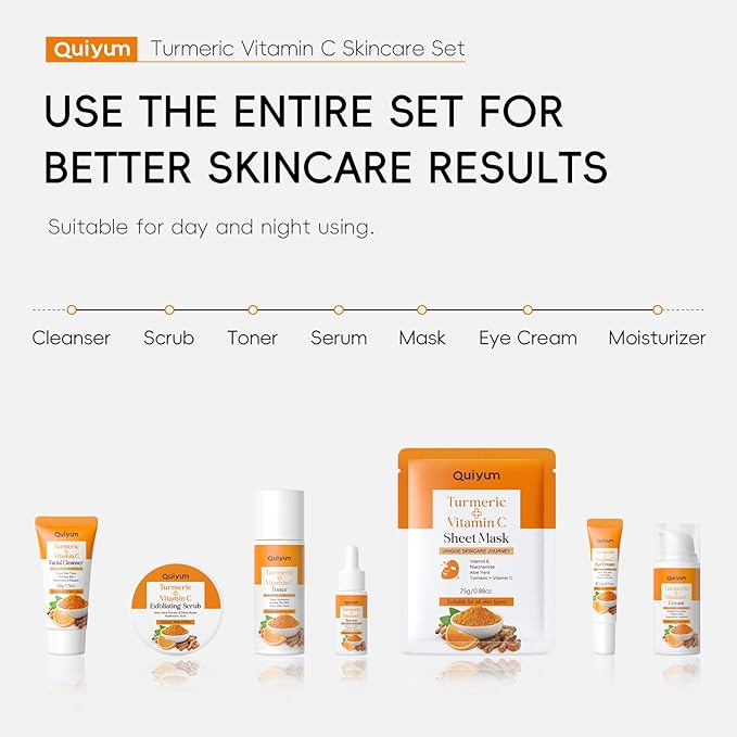 Skin Care Set, Turmeric Vitamin C Skincare 7PCS - Skin Care for Women, Facial Skin Care Routine Set Kit, Dark Spot Remover for Face, Reduce Acne, Gifts Sets