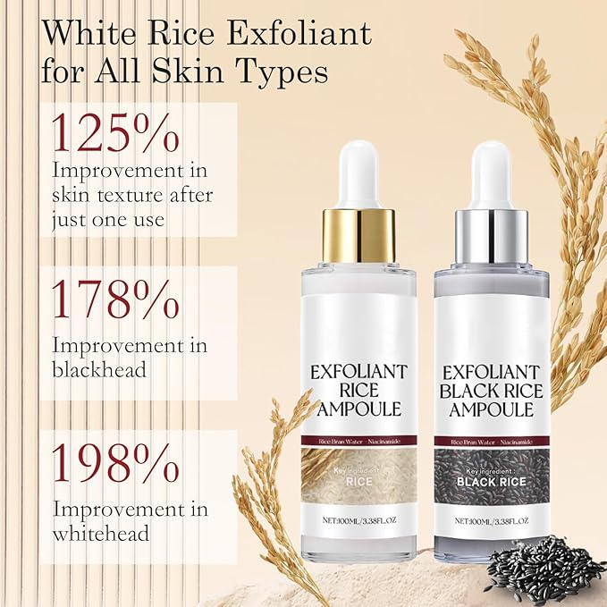 Peel Shot Glow Rice Ampoule Duo, 2PCS Black and White Rice Peeling, Soft White Rice Ampoule Duo and Black Rice Exfoliating Peeling for All Skin Types(Black+White, 100ML)