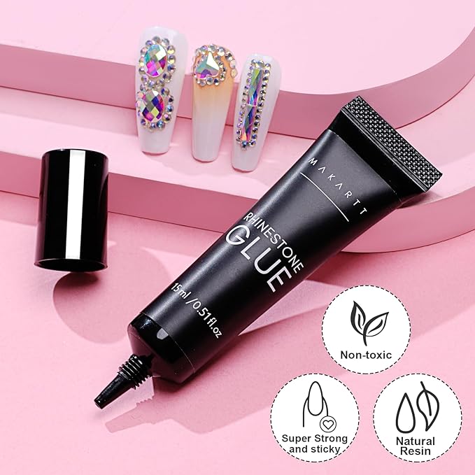 Makartt Nail Rhinestone Glue, Super Strong Gel Nail Glue for Rhinestones, 3D Art Design Charms and Gems, for Jewel Crystal Beads Gems Diamonds, UV/LED Need, Easy Use, 15ML