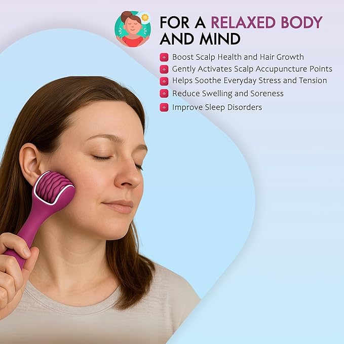 Silicone Ice Head Massage Roller for Head, Neck, Jaw, Ear, and Sinus Relief-Rechargeable Handheld Massage Roller with Comfortable Grip (Purple)