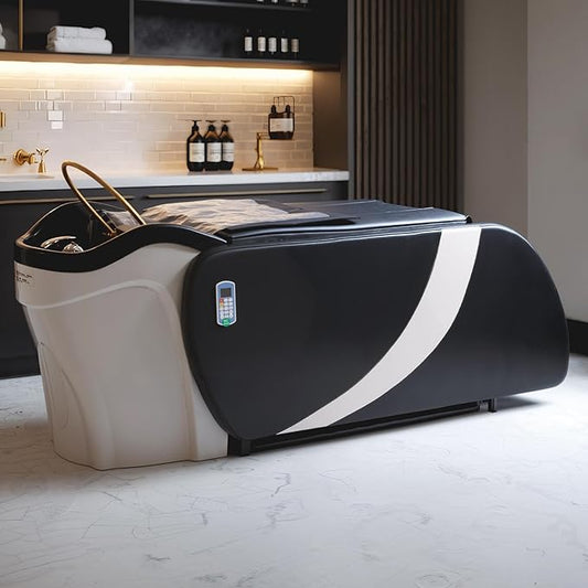 TATARTIST Electric Massage Shampoo Bed Automatic Smart Body Massage Shampoo Bed Armrest and Legrest Airbag Wrapping ABS Plastic Shampoo Basin Chair with Salon Chair for Hairdressing Spa Beauty Salon