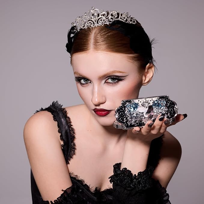 Flower Knows Swan Ballet Six-Color Makeup Palette,Eyeshadow,Blush,Highlighting & Contour All-in-One Face Makeup Palette with 4 Matte+2 Shimmer Smoky Shades(02 Black Swan,0.23 Oz)