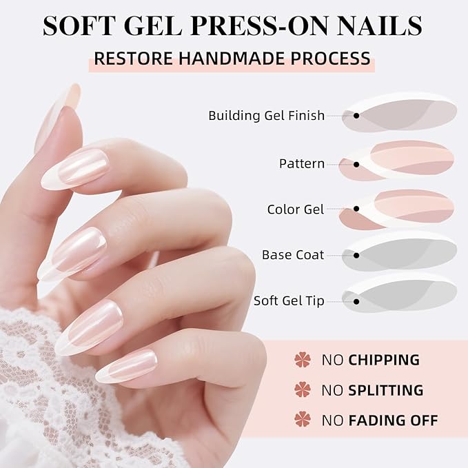 French Tip Press on Nails, Short White Press on Nails Almond Reusable Glossy Laser White Nails Soft Gel False Nails Press ons for Women, 16 Sizes 32 Count Nails Kit with Glue (SV-04)
