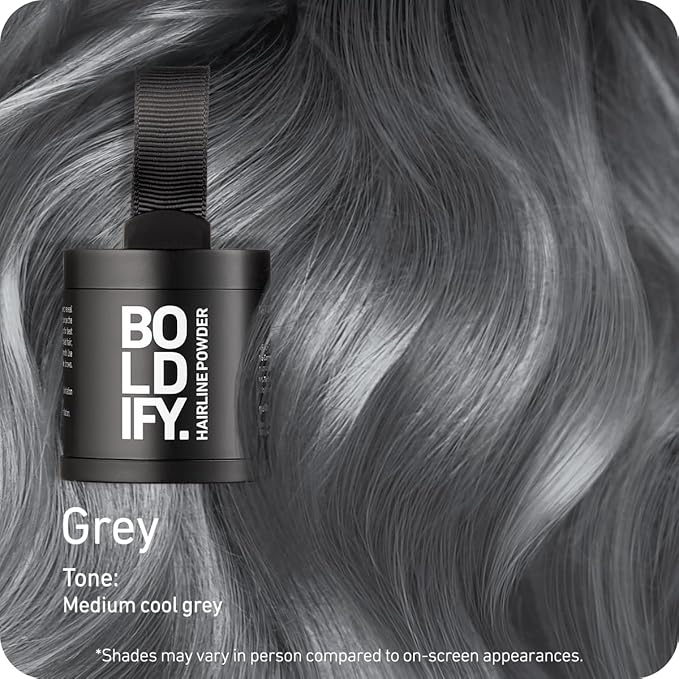 BOLDIFY Hairline Powder (LARGE, 10g) - Root Touch Up Hair Color for Gray Coverage - Bald Spot Concealing Hair Powder for Women & Men - 24-Hour Stain-Proof - Gray