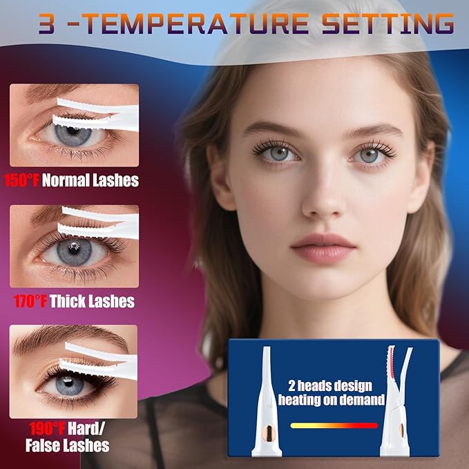 Heated Eyelash Curlers - 2 in 1 Clip- Type Electric lash Curler Best Seller 5S Heating Eyelash Curler LED Display 3 Temp Settings for Makeup Tools USB Rechargeable Natural Curling-Black