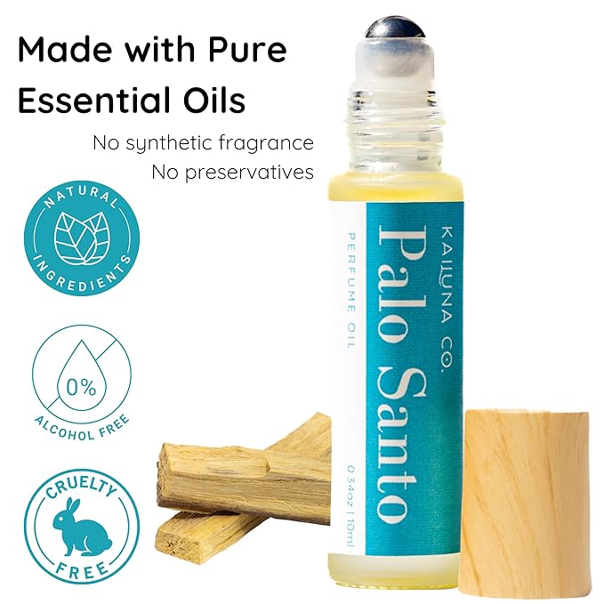 Palo Santo All Natural Pure Essential Oil Perfume Roll On with Organic Pure Jojoba Oil, Spiritual Well-Being, Small-Batch, Handmade in California