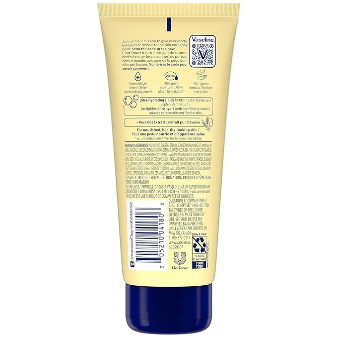 Vaseline Lotion, Intensive Care Nourishing Moisture 2-Pack – Moisturizer with Oat Extract + Ultra-Hydrating Lipids for Healing Extremely Dry Skin, 3.4 Oz Ea