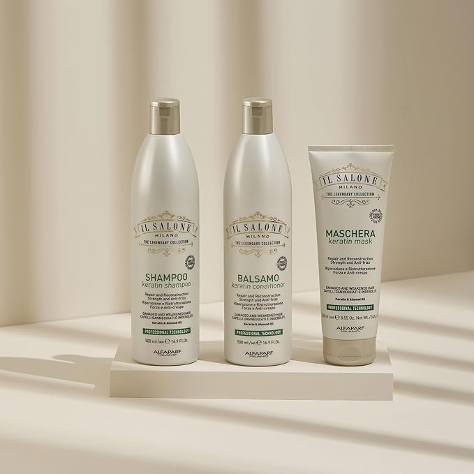 Il Salone Milano Professional Keratin Shampoo for Damaged Hair - Hair Repair Shampoo - Hair Treatment for Weakened Hair - Made with Almond Oil & Vitamin E - Salon-Quality Hair Care (16.9 oz / 500 ml)