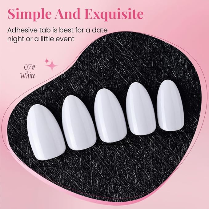 evpct Press on Nails Almond Short, Pearl White Glitter Shimmer Shiny Short Almond Fake Nails for Women Gift, Soft Gel Press Glue On Nails with Nail Glue, 30Pcs Reusable Acrylic Fake Nail Manicure Kit