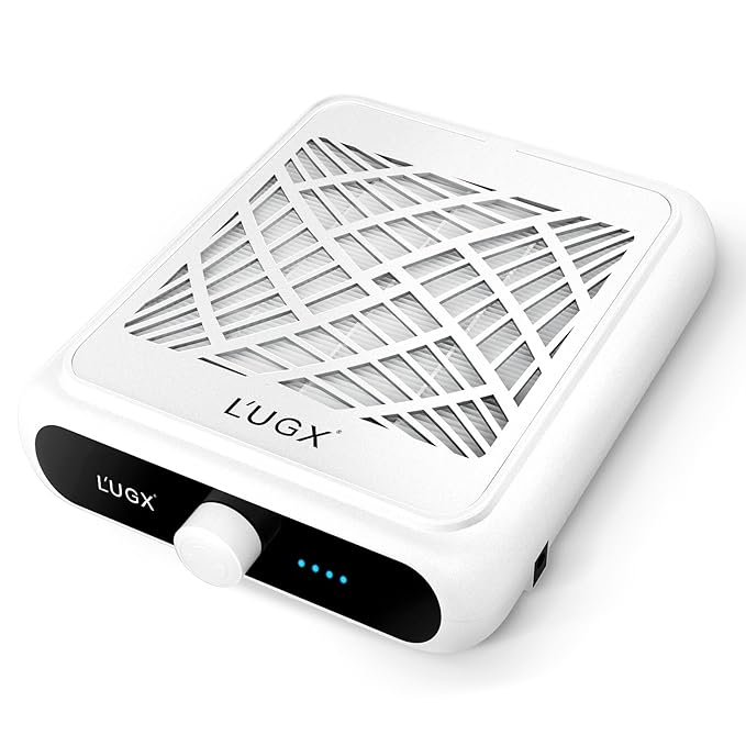 L'UGX Rechargeable Nail Dust Collector with 2 Reusable Filter, Professional Nail Vacuum Dust Collector Nail Tech Fan Extractor Powerful Suction Machine, Perfect for Home Salon Use