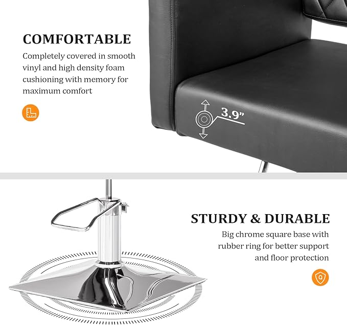 Salon Chair for Hair Stylist Wide Seat, Hydraulic Barber Chair with Aluminium Alloy Footrest, Black Hair Salon Chair Styling Heavy Duty, Beauty Spa Cosmetology Shampoo Hairdressing Equipment