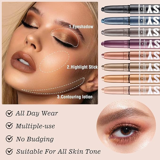 Black Eyeshadow Stick Shimmer Cream Single Eyeshadow Pencil Makeup, High Pigmented Crease-proof Eye Shadow Brightener Stick, Hypoallergenic Waterproof Long Lasting Eye Highlighter stick(B-23#)