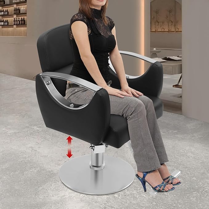 Barber Chair Salon Chair for Hair Stylist Adjustable Hydraulic Styling Chair with 360 Degrees Rolling Swivel for Salon Barbershop Tattoo Shampoo Beauty Equipment, Black