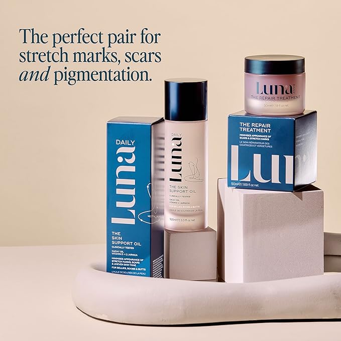 Luna Daily Stretch Mark Body Oil | Hydrating Treatment for Scars, Discoloration & Uneven Skin Texture | Vitamin C & Coconut Oil Nourish Dry Skin | Clinically Proven, Pregnancy Safe for Women, 300ml