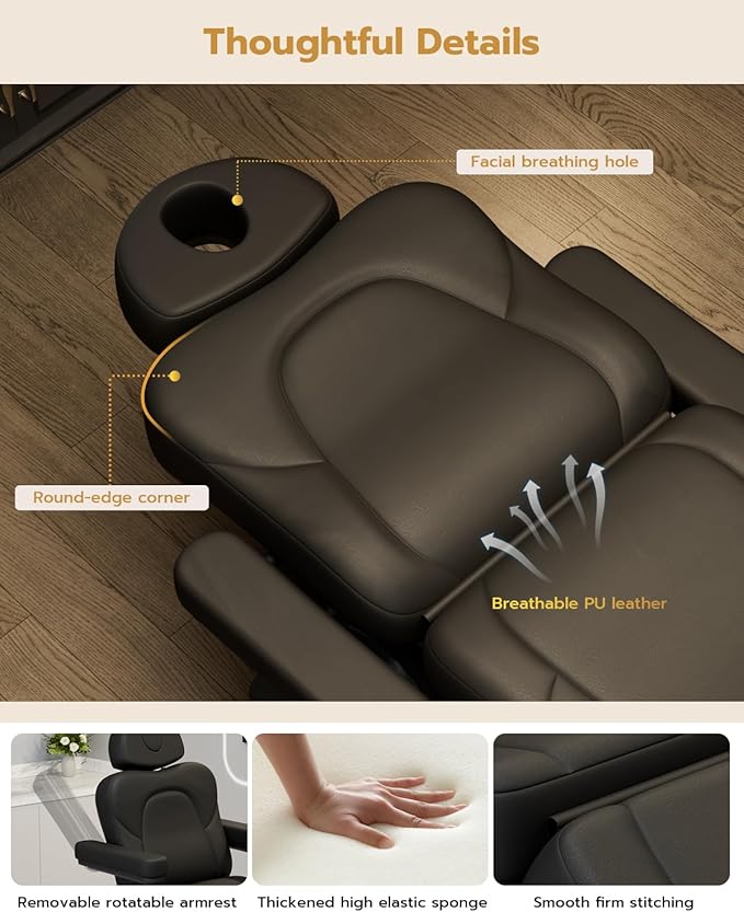 Paddie 360° Swivel Fully Electric Tattoo Chair 4 Motor with 20° Backward Tilt, Motorized Height & Angle Adjustable Massage Table Professional 660lbs, Headrest & Footrest Length Adjustable