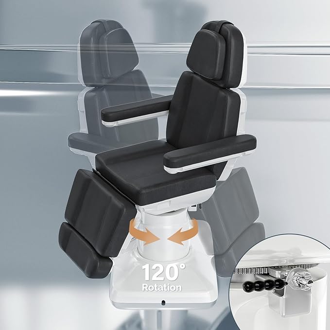 OmySalon Electrical Facial Beauty Spa Medical Treatment Bed, 120° Rotation Massage Tattoo Dental Aesthetic Chair with 3 Motors & Remote Control, Black