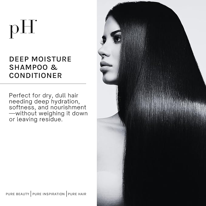 pH PURE HAIR Deep Moisture Shampoo and Conditioner Set - Hydrating and Moisturizing Shampoo and Conditioner - Dry Hair - Enriched with Kokum Nut Butter and Rose Extract (3.38 Oz each)