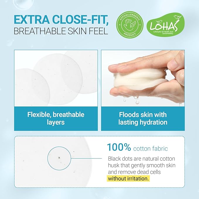 TENZERO Moisture Collagen Toner Pad (70 Count, 160g), 100% Natural Cotton, Hydrating Moisturizing Glowing Face Toner Pads, Gentle Exfoliate & Improve Elasticity, Korean Facial Toner, Dry & Dull Skin