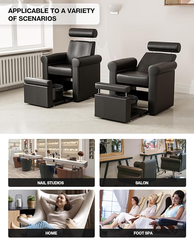 VARONXE Icoget Professional Pedicure Chair No Plumbing for Nail Tech, Reclining SPA Pedicure Station w/Adjustable Footrest & Headrest, Retractable Base Unite for Small Space, Black