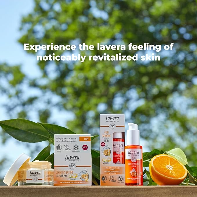 lavera Glow by Nature Serum - Face Serum with Q10 & Vitamin C for a Radiant Complexion - Moisturizing Facial Serum - Anti Wrinkle - PETA Certified - Vegan - Made in Germany - 1 Fl Oz