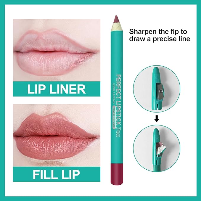 Erinde 6PCS Lip Liner Pencil, Nude Lip Liner Set with Lip Liner Sharpener, Matte Dark Brown Pink Red Mauve Series Lip Liner Pack, Waterproof Long Lasting Liner Crayon Lipstick for Women Daily Makeup