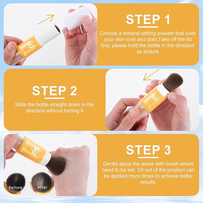 Mineral Sunscreen Setting Powder, SPF 50++ Mineral Setting Powder Sunscreen for Face with Soft Brush Powder Sunscreen for Scalp Matte Face Powder (1PC, 1.02 * 1.02 * 4.29)