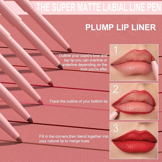 6 Pcs Retractable Natural Nude Beige Colors Lip Liner Lipstick Pencils Set for Shaping & Sculpting Lips,Mauve Maroon Dark Red Orange Chocolate Plum Creamy Matte Velvet Pigmented Crayon