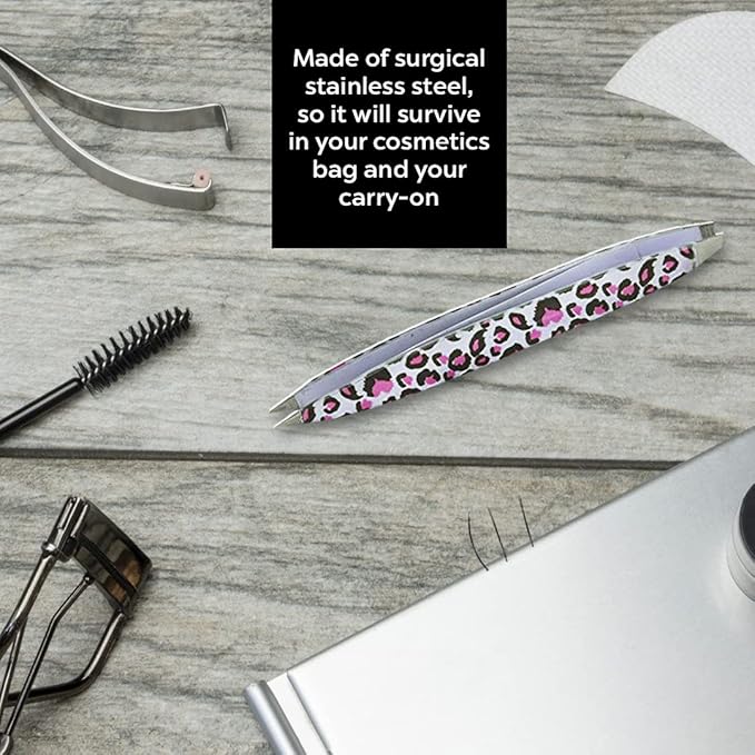 F.A.R.A.H Professional Z-Tweeze Dual Ended Tweezer - Pink Leopard Stainless Steel Tweezers