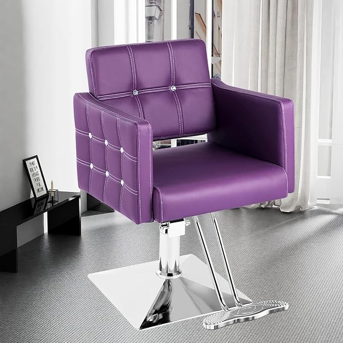 Purple Hair Salon Chair, Styling Chair for Stylist, Barber Chair for Home, Height Adjustable Hydraulic Pump, Multifunctional Hairderss Braider Chair for Women(Purple)