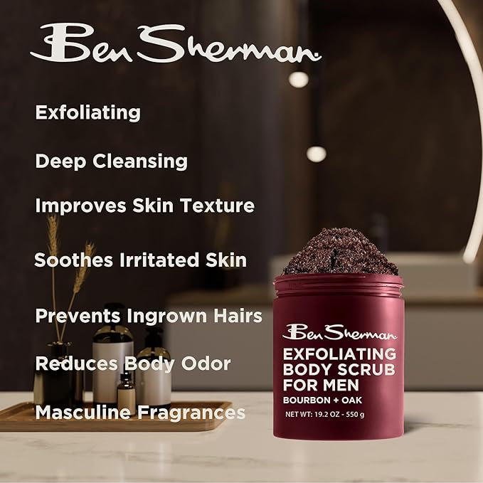 Ben Sherman Exfoliating Body Scrub For Men with Shea Butter Vitamin A and C, Moisturizing Hydrating Body Scrub for Healthy Skin