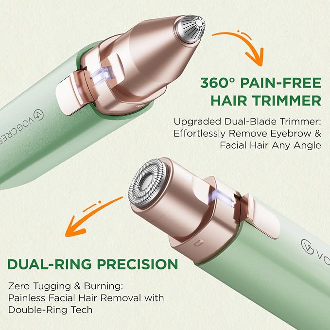 VOGCREST Hair Trimmer, 2 in 1 Facial Hair Remover & Eyebrow Trimmer for Women - Rechargeable, Portable, LED Light