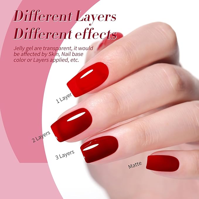 Born Pretty Jelly Gel Nail Polish Christmas Neon Gel Polish,Brown Blood Wine Red Blue Purple Green Translucent Effect,Soak Off U v LED Light Cure Nail Art Kit for Salon Manicure and DIY at Home