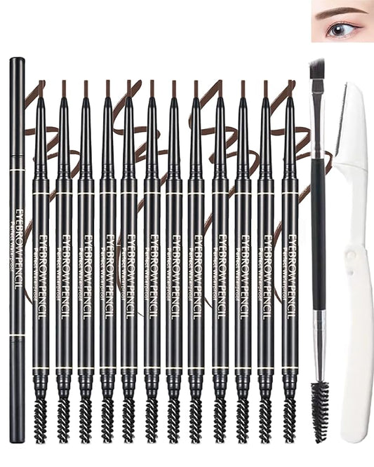12 Pcs Eye Brow Pencils for Women Dark Brown,Waterproof Eyebrow Pencil Retractable Ultra Fine Professional Brow Pencil,Long Lasting Tinted Gel Micro Eyebrow Pen for Define Fill Tiny Brow Eye Makeup-05