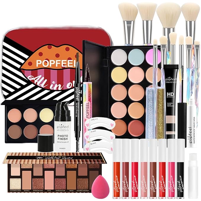 Makeup Kit for Women Full Kit, All in One Makeup Sets for Teens Girls Beginner Gift, Includes Eyeshadow Palette, Liquid Foundation, Concealer, Lip Gloss, Mascara, Powder Puff