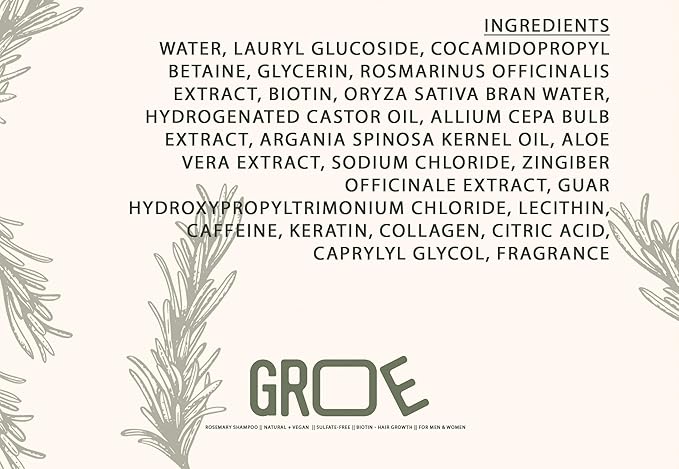 GROE ROSEMARY Anti-Thinning Biotin Hair Growth Shampoo (16.6oz) Natural & Vegan, Sulfate-Free, CLINICALLY TESTED Effective Results, Women & Men