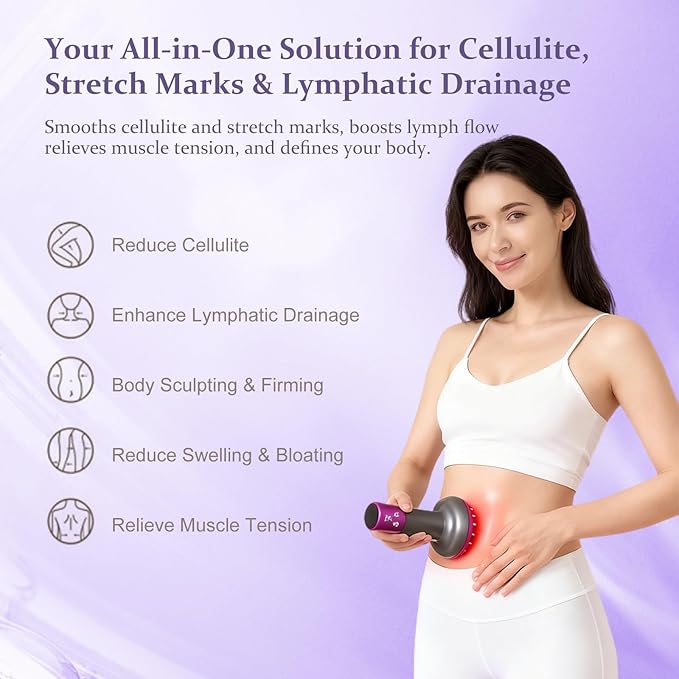 Lymphatic Drainage Massager，Help Reduce Stretch Mark, Cellulite, for Belly、 Neck、 Leg 、Hip Arm ，Improves Absorption of Skincare Body Oil Serum, Stretch Mark Creams and Stretch Mark Lotions (Purple)