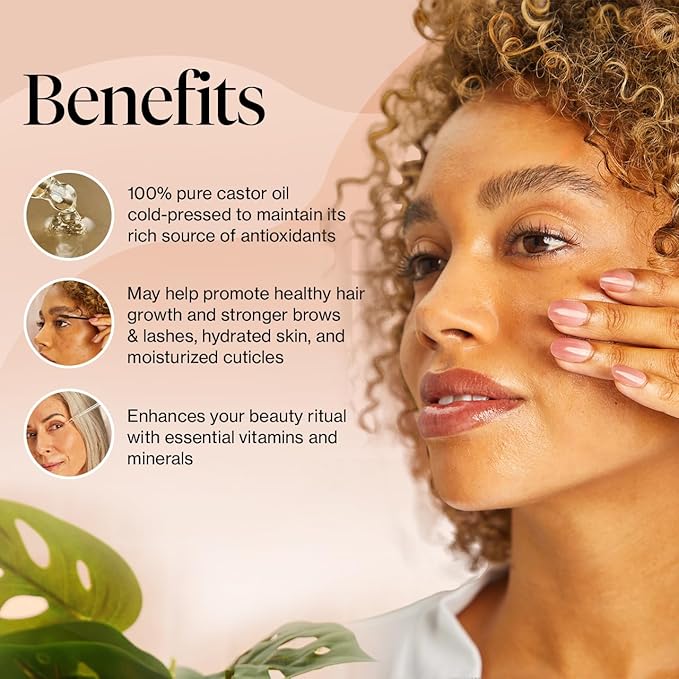 Kitsch Organic Castor Oil for Hair Growth - 100% Pure Castor Oil, Organic Cold Pressed Unrefined Glass Bottle for Face, Skin, Lashes, Brows, Scalp, Nails & Belly Button - Hexane Free, USDA - 2 oz