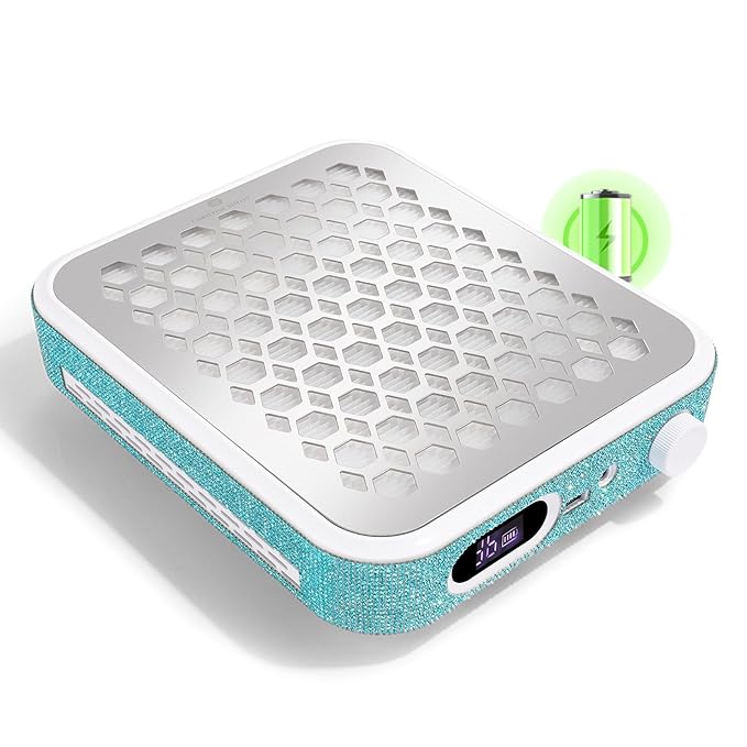 Nail Dust Collector, Rechargeable Dust Collector Nail Tech, Powerful Vacuum Fan Vent Dust Collector Extractor Dust Suction Machine for Acrylic Nails Polishing, Nail Salon&Home, Blue
