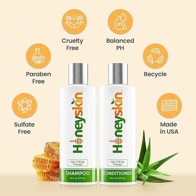 Honeyskin Hair Growth Shampoo and Conditioner for Women – Sulfate-Free, Hydrating & Volumizing Set with Manuka Honey & Aloe Vera – Non-Toxic Hair Thickening Shampoo for Thinning Hair 16oz
