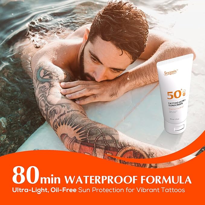 Sexymix Tattoo Sunscreen Lotion, Tattoo Aftercare SPF 50 90mL Sunscreen Lotion, Waterproof, Prevents Tattoo Fading, Non-Greasy