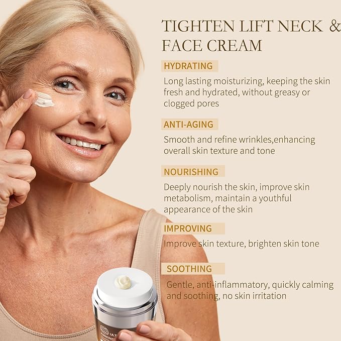 Tighten and Lift Neck Cream, Deep Hydration Neck Firming Cream with Retinol, Collagen & Honey Anti-Aging & Wrinkle Moisturizer for Face, Neck & Décolleté Women & Men 1.7 Fl Oz
