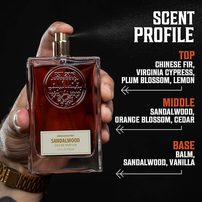 Viking Revolution Sandalwood Cologne for Men - Eau de Parfum - Woody Sandalwood Perfume with Notes of Cedar, Cypress, Plum Blossom, Lemon, Balm, Vanilla - Gifts for Men 3.5 Fl Oz