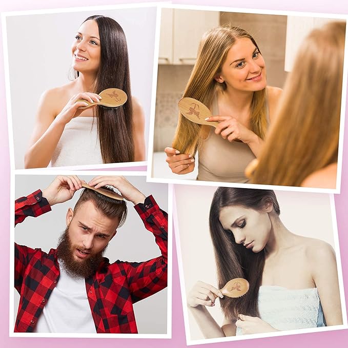 Hair Brush Set - Boar Bristle for Women Men Kids All Hair Types, Detangling & Smoothing, Regular & Small Travel Brush, Wooden Comb, Travel Bag, Spa Headband, Cleaner Included