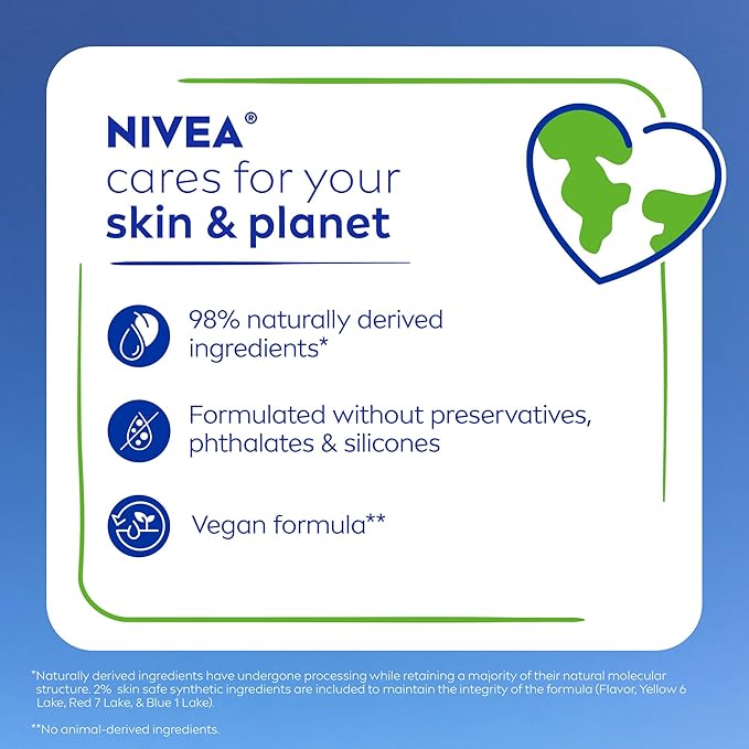 NIVEA Lip Care, Fruity Tinted Lip Balm Variety Pack, Cherry, Strawberry, Blackberry and Watermelon Flavors, 3-in-1 Moisture, Repair and Color, 0.17 Oz Stick, Pack of 4