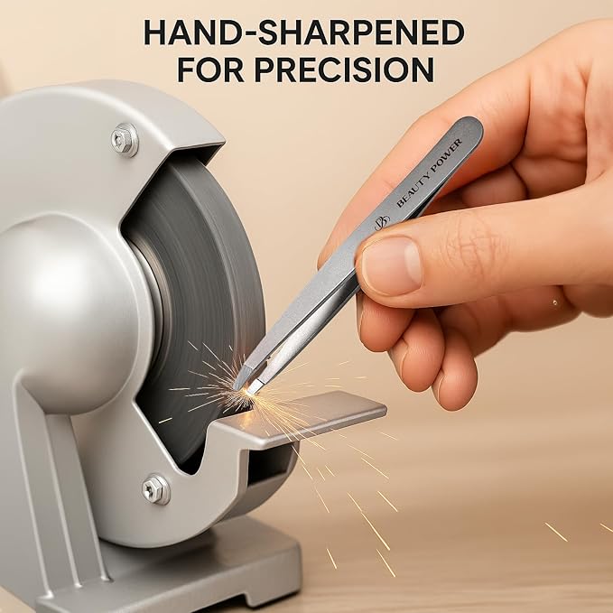 Professional Tweezers in Case - Slant, Durable Lightweight German Stainless Steel, Ultra Precision Tweezers for Eyebrows, Facial Hair, Chin, and Ingrown Hair Removal - Gift (Matte Gray)