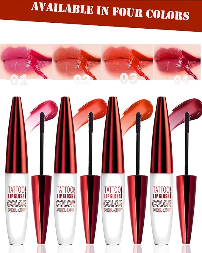 Peel Off Lip StainTattoo Lip Gloss,2 Pcs Pink Nude Red Matte Lip Liner Stain Peel Off Waterproof Long Lasting,Highly Pigmented Transfer-Proof Non-Stick Tinted Liquid Lipstick Makeup for Women-01+02