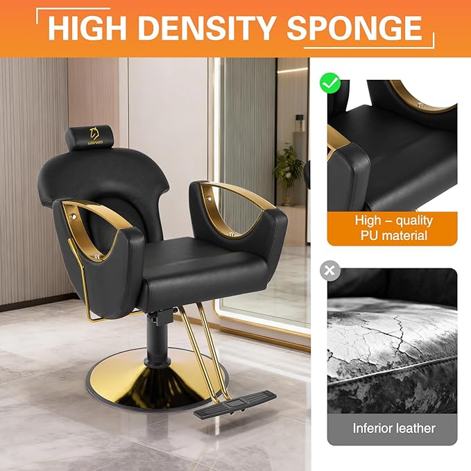 Hydraulic Barber Chair, Salon Chairs 360 Degrees Rolling Swivel Hair Styling Chair, Adjustable Height Hair Stylist Tattoo Salon Beauty Spa Chair Styling Equipment - Black